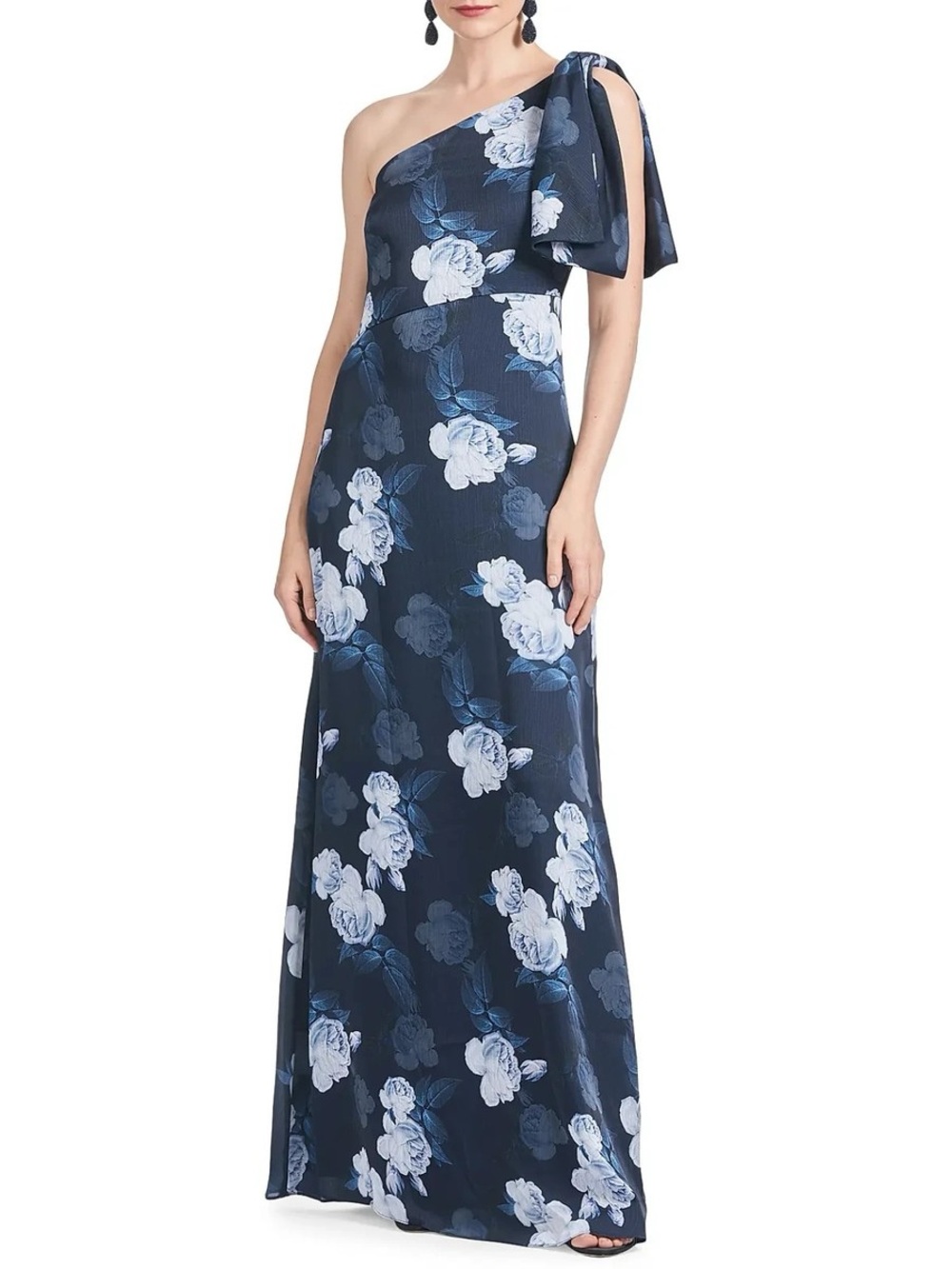 Sachin & Babi Midnight Glacial Rose Chelsea Floral One-Shoulder Gown